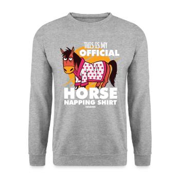 This Is My Official Horse Napping Shirt - Unisex Pullover - Weißgrau meliert - Vorne - Alina (178cm) & Michal (187cm)