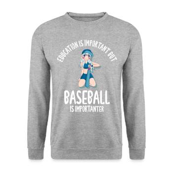 Education Is Important But Baseball - Unisex Pullover - Weißgrau meliert - Vorne - Alina (178cm) & Michal (187cm)