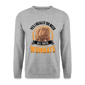 Brauche all diese Wombats Beuteltier Wombat - Unisex Pullover - Weißgrau meliert - Vorne - Alina (178cm) & Michal (187cm)