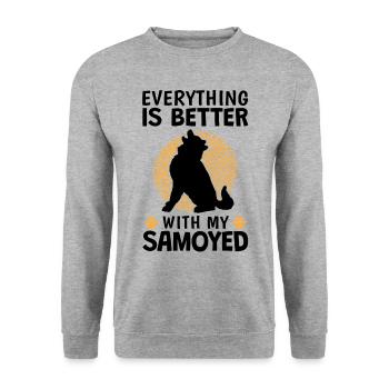 Alles ist besser mit Samojede Schlittenhund - Unisex Pullover - Weißgrau meliert - Vorne - Alina (178cm) & Michal (187cm)