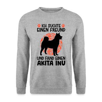 Akita Inu gefunden japanischer Spitz - Unisex Pullover - Weißgrau meliert - Vorne - Alina (178cm) & Michal (187cm)