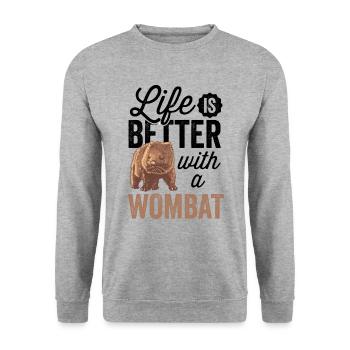 Leben ist besser mit Wombat Australien Beuteltier - Unisex Pullover - Weißgrau meliert - Vorne - Alina (178cm) & Michal (187cm)