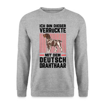 Ich bin die Verrückte mit dem Deutsch Drahthaar - Unisex Pullover - Weißgrau meliert - Vorne - Alina (178cm) & Michal (187cm)