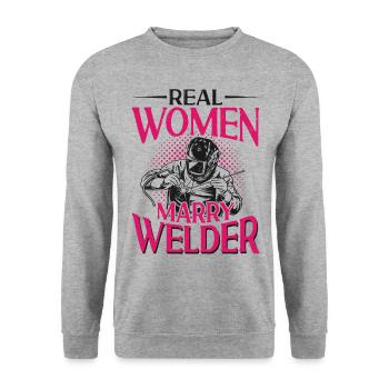 Welder Welding Wife Marriage - Unisex Pullover - Weißgrau meliert - Vorne - Alina (178cm) & Michal (187cm)
