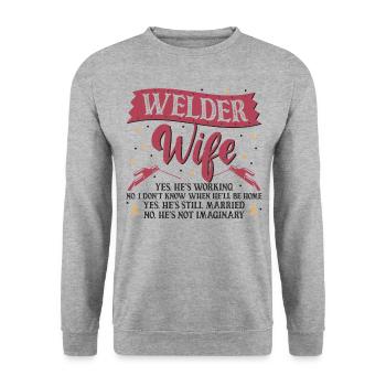 Welder Welding Wife Welder Wife - Unisex Pullover - Weißgrau meliert - Vorne - Alina (178cm) & Michal (187cm)