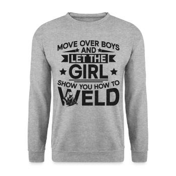 Welder Welding Female Welder - Unisex Pullover - Weißgrau meliert - Vorne - Alina (178cm) & Michal (187cm)