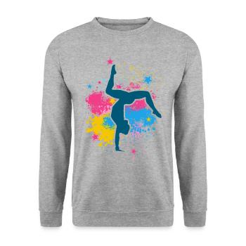 Retro Graphic Gymnast Gymnastics Acrobat Acrobatic - Unisex Pullover - Weißgrau meliert - Vorne - Alina (178cm) & Michal (187cm)