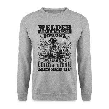 Welder Welding Vintage Welder - Unisex Pullover - Weißgrau meliert - Vorne - Alina (178cm) & Michal (187cm)