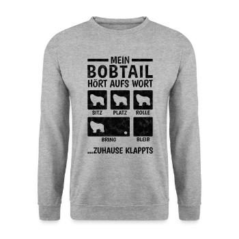 Bobtail Hundetricks altenglischer Schäferhund - Unisex Pullover - Weißgrau meliert - Vorne - Alina (178cm) & Michal (187cm)