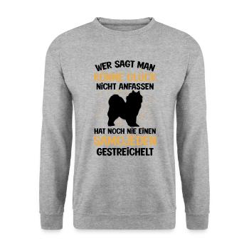 Samojede Glück anfassen Samojedenspitz - Unisex Pullover - Weißgrau meliert - Vorne - Alina (178cm) & Michal (187cm)