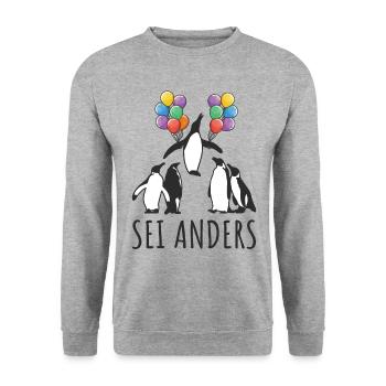 Motivation Sei Anders Pinguin Kreative Menschen - Unisex Pullover - Weißgrau meliert - Vorne - Alina (178cm) & Michal (187cm)