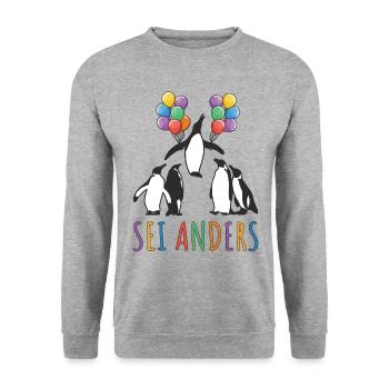 Pinguin Motivation Sei Anders Kreative Menschen - Unisex Pullover - Weißgrau meliert - Vorne - Alina (178cm) & Michal (187cm)