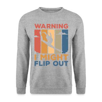 Warning I Might Flip Out Gymnastics Gymnast Acroba - Unisex Pullover - Weißgrau meliert - Vorne - Alina (178cm) & Michal (187cm)