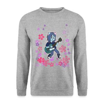 Cat joue de la guitare dans le pré - Sweat-shirt Unisexe - gris chiné - Devant - Alina (178cm) & Michal (187cm)