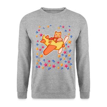 Pilote de chat dans le ciel étoilé - Sweat-shirt Unisexe - gris chiné - Devant - Alina (178cm) & Michal (187cm)