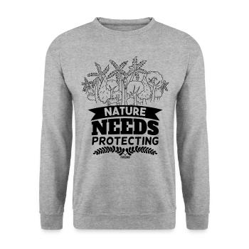 nature must be protected - Unisex Sweatshirt - salt & pepper - Front - Alina (178cm) & Michal (187cm)
