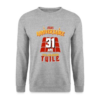 Cadeau Homme couvreur anniversaire 31 ans - Sweat-shirt Unisexe - gris chiné - Devant - Alina (178cm) & Michal (187cm)