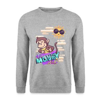 Affe bei schönem Wetter - Unisex Pullover - Weißgrau meliert - Vorne - Alina (178cm) & Michal (187cm)