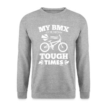 BMX Halfpipe Bike Gift - Unisex Sweatshirt - salt & pepper - Front - Alina (178cm) & Michal (187cm)