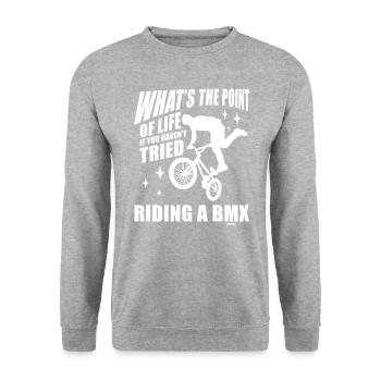 Idée cadeau BMX Sport Bike - Sweat-shirt Unisexe - gris chiné - Devant - Alina (178cm) & Michal (187cm)
