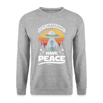 Astronaut Weltraum ausseririscher Frieden - Unisex Pullover - Weißgrau meliert - Vorne - Alina (178cm) & Michal (187cm)