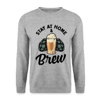 Stay At Home And Brew Homebrewing Brewery Brew Bee - Unisex Pullover - Weißgrau meliert - Vorne - Alina (178cm) & Michal (187cm)