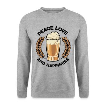 Peace Love Hapiness Homebrewing Brewery Malt Hop C - Unisex Pullover - Weißgrau meliert - Vorne - Alina (178cm) & Michal (187cm)