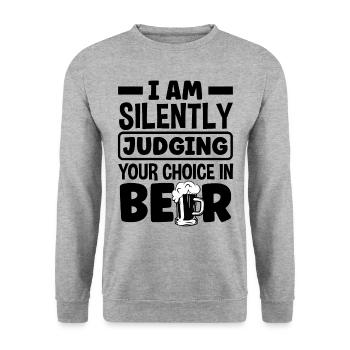 I Am Silently Judging Your Choice In Beer Homebrew - Unisex Pullover - Weißgrau meliert - Vorne - Alina (178cm) & Michal (187cm)