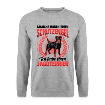 Jagdterrier mein Schutzengel Deutscher Jagdterrier - Unisex Pullover - Weißgrau meliert - Vorne - Alina (178cm) & Michal (187cm)