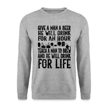 Give A Man A Beer And He Will Drink For An Hour Br - Unisex Pullover - Weißgrau meliert - Vorne - Alina (178cm) & Michal (187cm)
