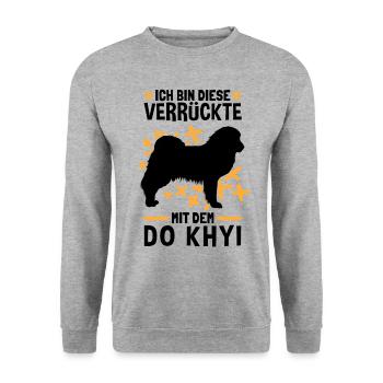 Die Verrückte mit dem Do Khyi Tibetdogge - Unisex Pullover - Weißgrau meliert - Vorne - Alina (178cm) & Michal (187cm)