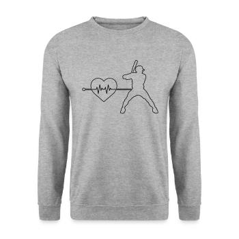 Baseball Herzschlag - Unisex Pullover - Weißgrau meliert - Vorne - Alina (178cm) & Michal (187cm)