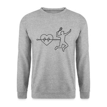 Badminton Herzschlag - Unisex Pullover - Weißgrau meliert - Vorne - Alina (178cm) & Michal (187cm)