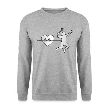 Badminton Herzschlag - Unisex Pullover - Weißgrau meliert - Vorne - Alina (178cm) & Michal (187cm)