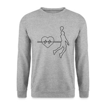Basketball Herzschlag - Unisex Pullover - Weißgrau meliert - Vorne - Alina (178cm) & Michal (187cm)