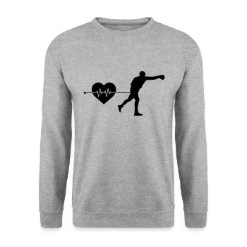 Boxen Herzschlag - Unisex Pullover - Weißgrau meliert - Vorne - Alina (178cm) & Michal (187cm)