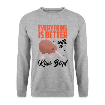 Kiwi Vogel alles besser Neuseeland Kiwi - Unisex Pullover - Weißgrau meliert - Vorne - Alina (178cm) & Michal (187cm)