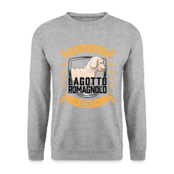 Die mit dem Lagotto Romagnolo Trüffelhund - Unisex Pullover - Weißgrau meliert - Vorne - Alina (178cm) & Michal (187cm)