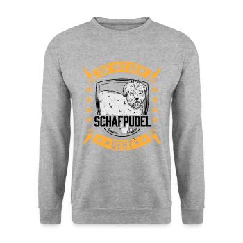 Die mit dem Schafpudel altdeutscher Hütepudel - Unisex Pullover - Weißgrau meliert - Vorne - Alina (178cm) & Michal (187cm)