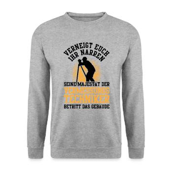 Vermessungstechniker verneigt euch Vermesser - Unisex Pullover - Weißgrau meliert - Vorne - Alina (178cm) & Michal (187cm)