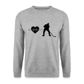 Eishockey Herzschlag - Unisex Pullover - Weißgrau meliert - Vorne - Alina (178cm) & Michal (187cm)