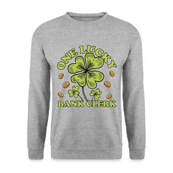 One Lucky Bank Clerk Finance Banker Bookkeeper Cas - Unisex Pullover - Weißgrau meliert - Vorne - Alina (178cm) & Michal (187cm)
