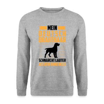 Deutsch Drahthaar schnarcht lauter Jagdhund - Unisex Pullover - Weißgrau meliert - Vorne - Alina (178cm) & Michal (187cm)