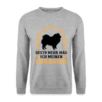 Desto mehr mag ich Eurasier Eurasian Dog - Unisex Pullover - Weißgrau meliert - Vorne - Alina (178cm) & Michal (187cm)