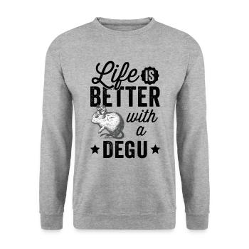 Alles ist besser mit Degu chilenisches Nagetier - Unisex Pullover - Weißgrau meliert - Vorne - Alina (178cm) & Michal (187cm)