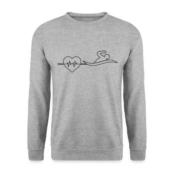 Schwimmen Herzschlag - Unisex Pullover - Weißgrau meliert - Vorne - Alina (178cm) & Michal (187cm)