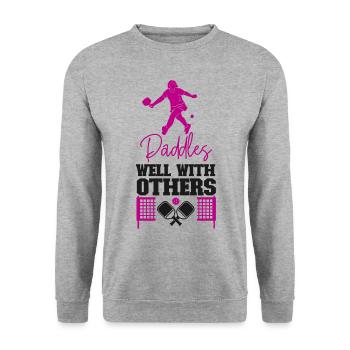 Pickleball pagaie bien avec - Sweat-shirt Unisexe - gris chiné - Devant - Alina (178cm) & Michal (187cm)