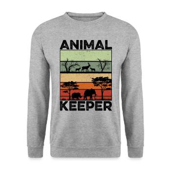 Retro Graphic Animal Keeper Zoo Keeper Animal Love - Unisex Pullover - Weißgrau meliert - Vorne - Alina (178cm) & Michal (187cm)