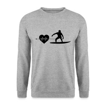 Surfen Herzschlag - Unisex Pullover - Weißgrau meliert - Vorne - Alina (178cm) & Michal (187cm)