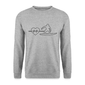 Surfen Herzschlag - Unisex Pullover - Weißgrau meliert - Vorne - Alina (178cm) & Michal (187cm)